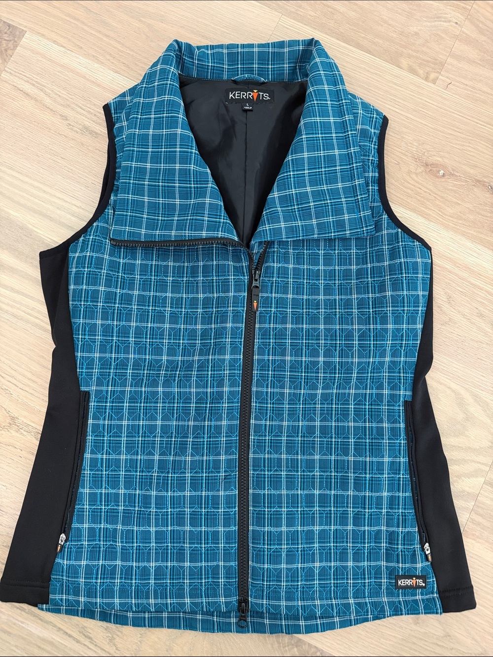 Kerrits Teal Blue Plaid Fleece Lined Equestrian Riding Vest Size Large